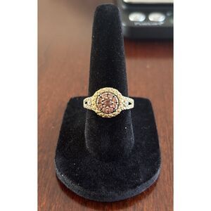 Gold Vermeil Sterling Silver Cluster Ring 925 Halo Garnet Style Statement Size 7